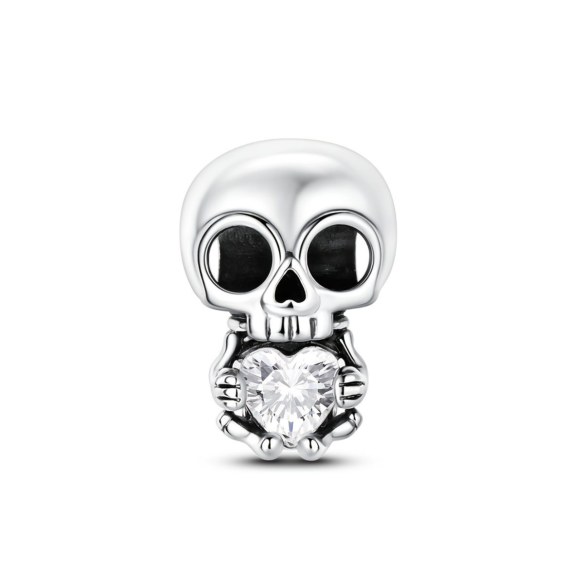 TEMU 1pc Charm Beads For Women Skull Hugging Heart Charms Silvery Color Fits Original Bracelet & Necklace