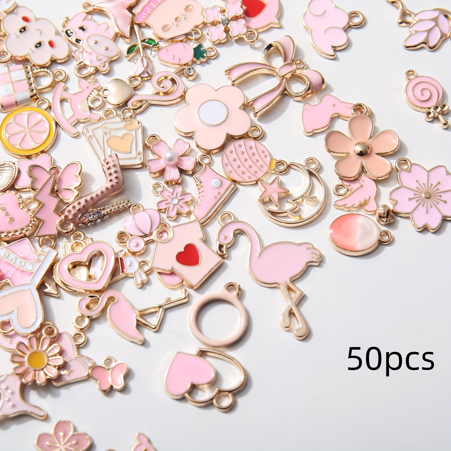 Mix /100pcs Pink Series Enamel Pendant Set, Assorted Diy Pendants For Jewelry Making, Mixed Sizes And Styles: retailer-supplied image