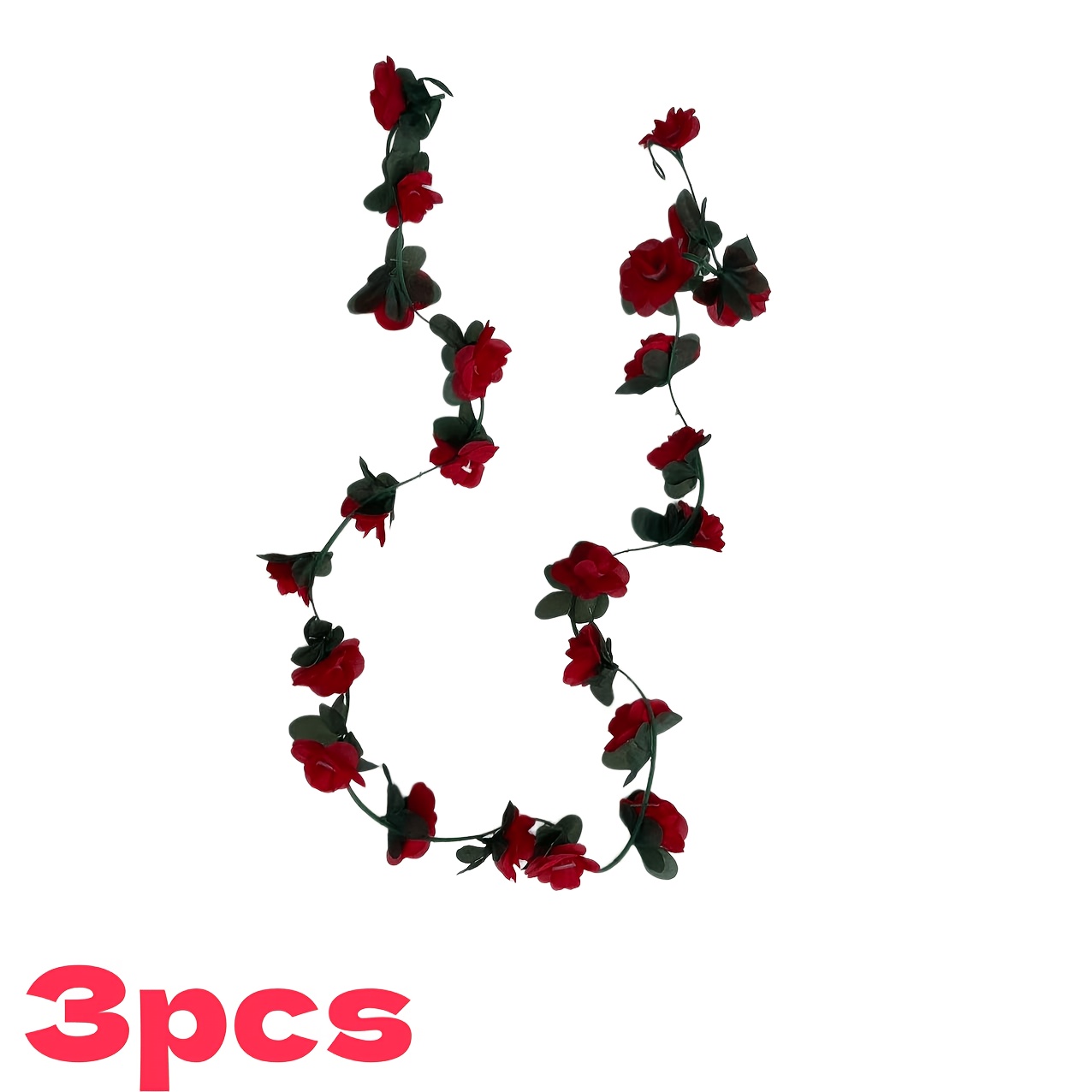 Image of 3pcs Of Red Artificial Spring Rose Vine Wreaths, Total Length 135.54 Inches, Flexible And Fade-resistant, For Wedding, Birthday Party, Valentine's Day, Mother's Day Arch And Wall Decoration
