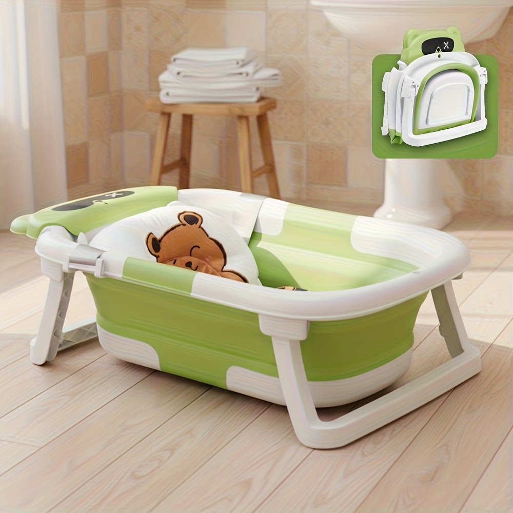 TEMU Foldable Infant Bathing Tub, Cushioned Baby Bath, Travel-friendly Tub With Drainage, Baby Bathing Solution, Color