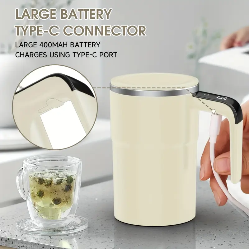 self stirring mug auto magnetic coffee mug with led display temperature rechargeable automatic stirring mug 12oz self mixing cup with lid to stir coffee mixed milk at desk use details 7