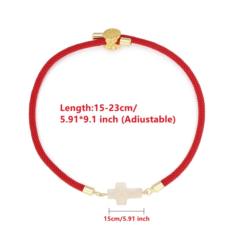 Women's Natural White Marble Cross Bracelet, Adjustable