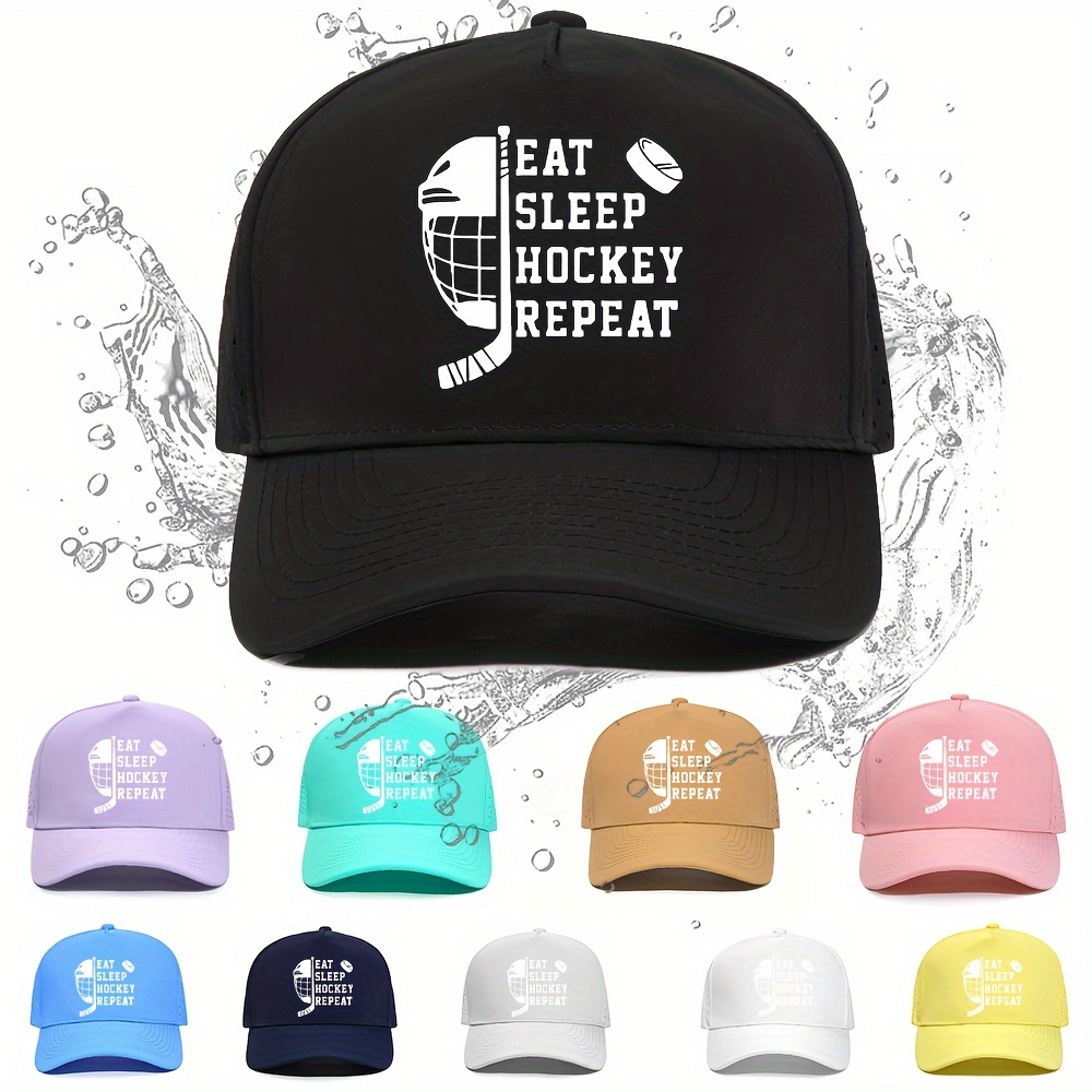 

Baseball Cap, "eat Hockey " Print, Waterproof Casual Hat, Breathable Laser Cut Mesh Trucker Cap, 10 Colors, 100% Polyester