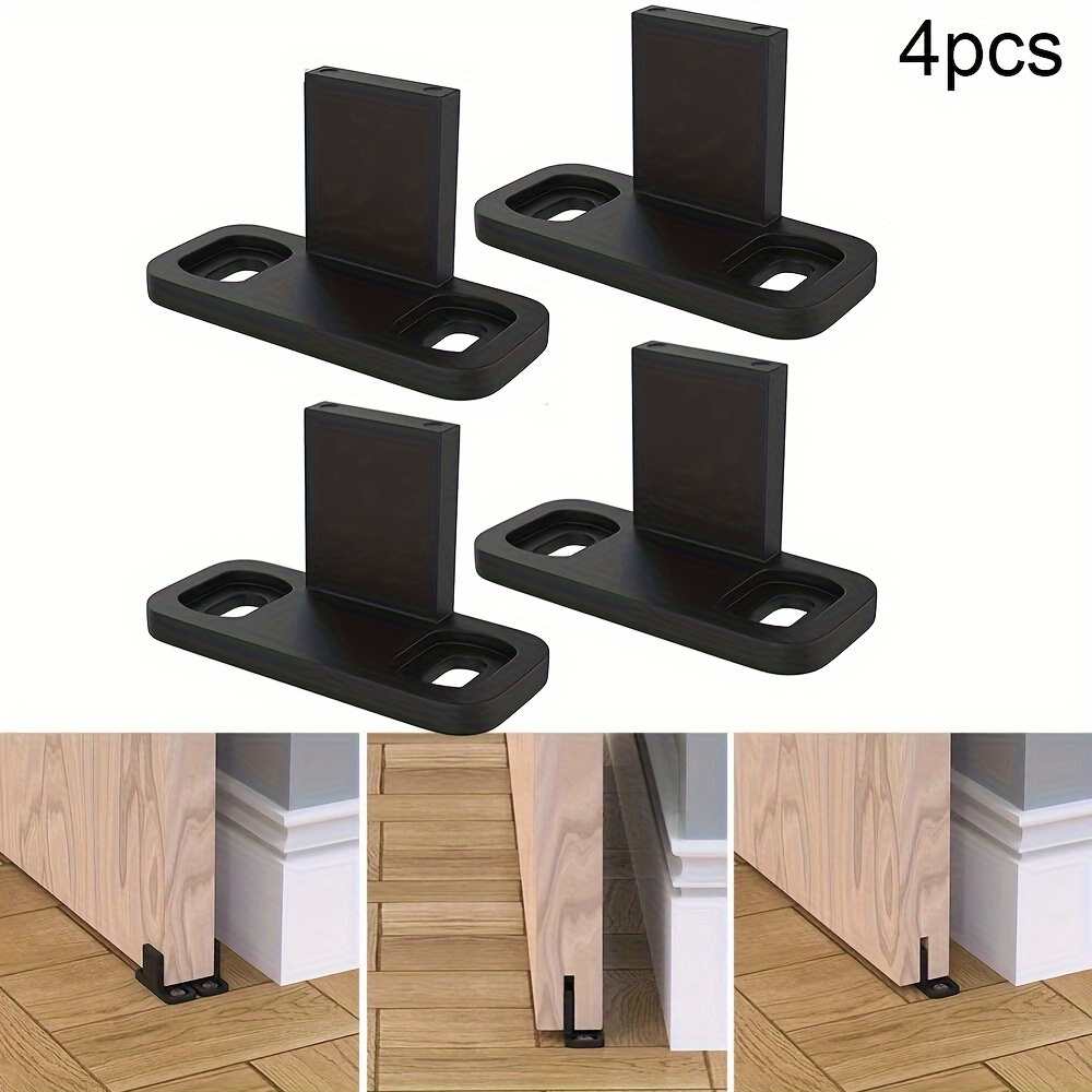 

4-pack Adjustable Plastic Barn Door Floor Guides – Wall/door Bottom Hardware With Swing Stopper For Secure Sliding Door Movement