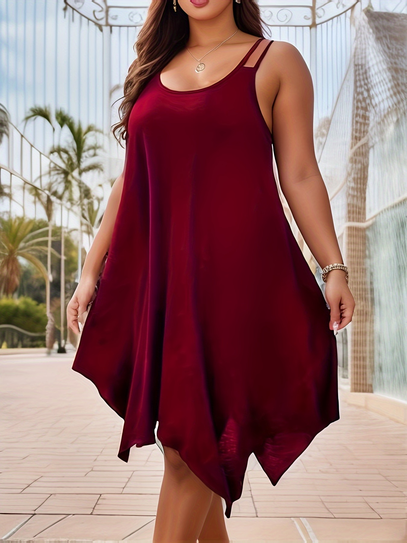 plus size plus size solid irregular hem cami dress casual - Temu