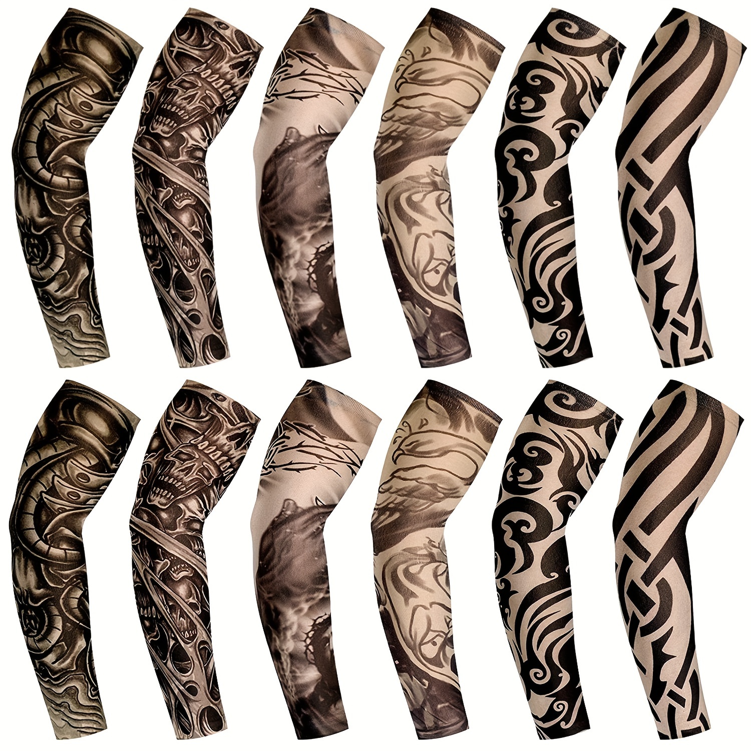 TEMU 6 Pairs 12pcs Tattoo Sleeves Breathable Unisex Sun Protection Arm Sleeves - Cooling, Uv Protection For Driving, Golfing, Fishing, Cycling, Hiking & Running