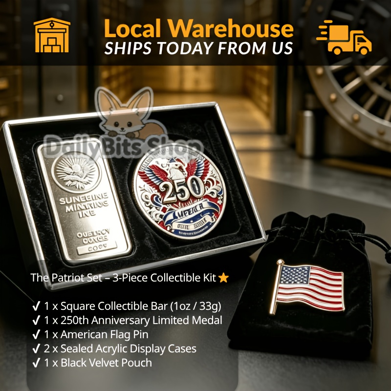 TEMU 2pcs Collectible Combo Set (1 Oz Mark Si Sealed Bar 33g 50x30mm + 1776-2026 Medallion Included) - Real Next Day - With Display Case & Velvet