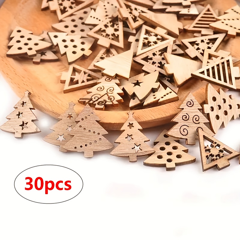 30-pack Mini Wooden Christmas Tree Snowflake-shaped Ornaments, Diy Paintable Decorations For Halloween And Holiday Hanging Décor