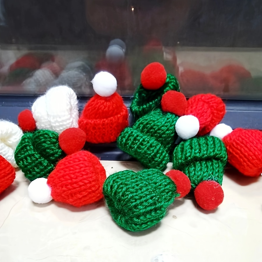 

30pcs Mini Knit Christmas Hat Set - Diy Holiday Decorations & Crafts, Polyester, Freestanding