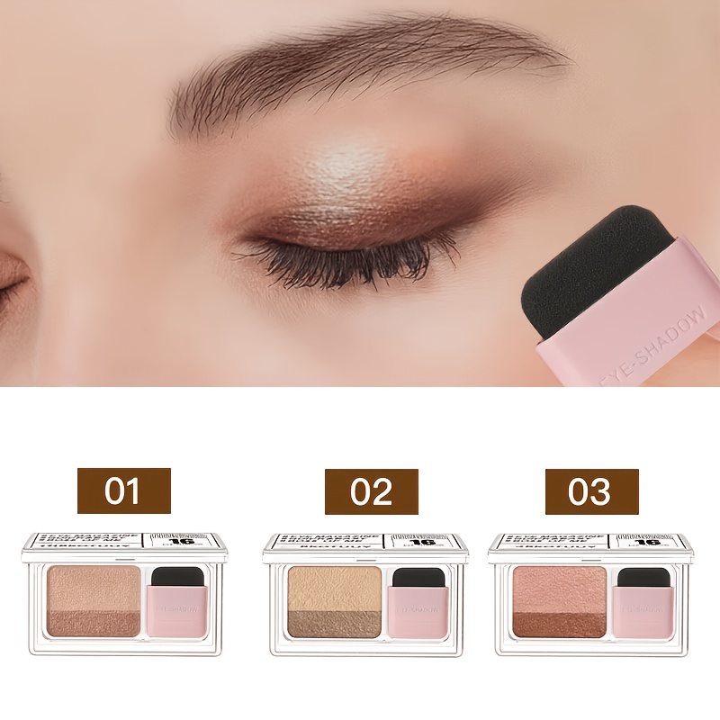 TEMU Vividveu 3pcs Eyeshadow Palette With Brush - 2-color Waterproof & Suitable For Natural, Smoky, Party Looks, High- Formula, Portable Palette With