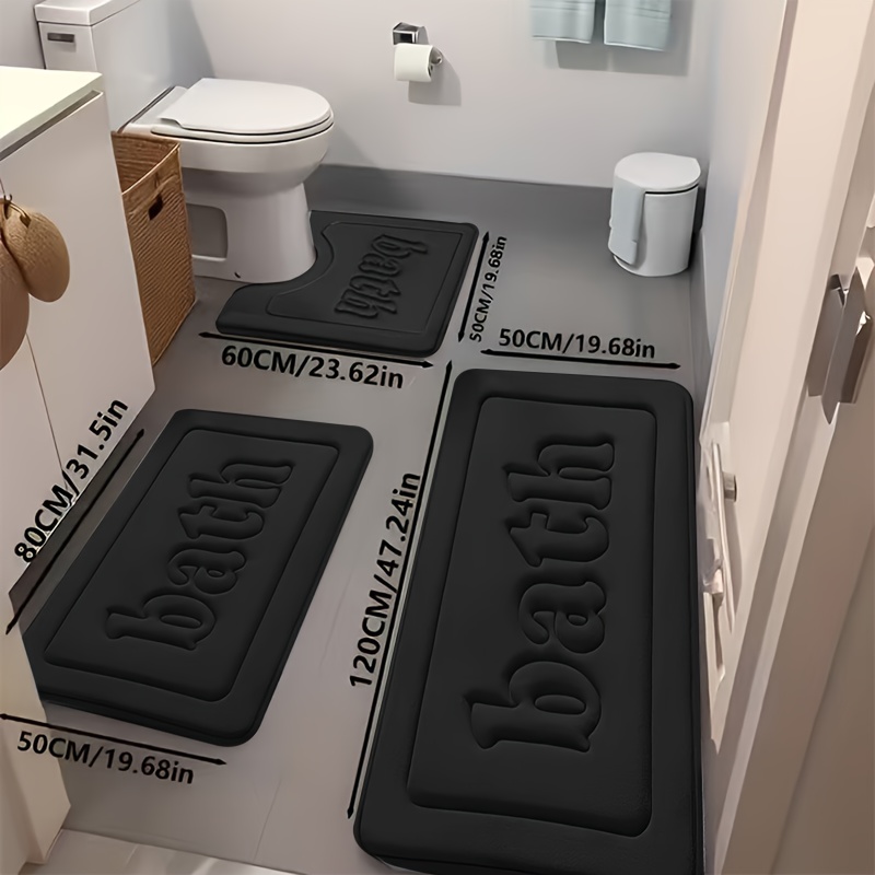 TEMU Memory Foam Bathroom Rug Set, Super Soft And Super Absorbent, Coral U-shaped Toilet Set, Suitable For Bathtub, Shower, Kitchen, Bedroom,