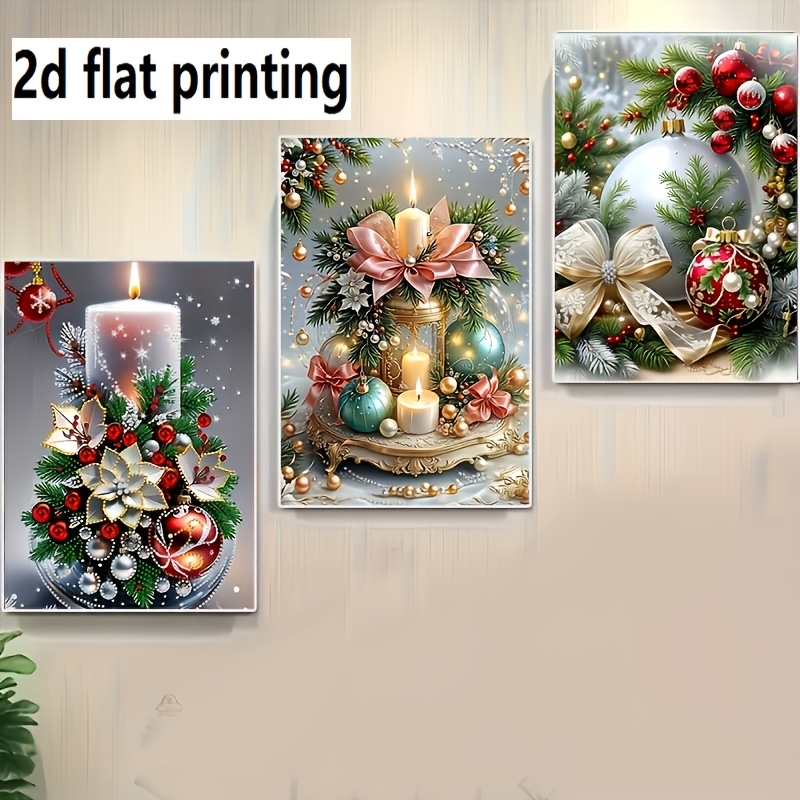 Image of 2d Flat Printing 3 Diamond Painting Sets With Christmas-themed Designs, Home Wall Decor For Festive Party Decoration, Art For Bedroom And Living Room, Frameless 30cm X 40cm 11.8 X 15.7 Inches