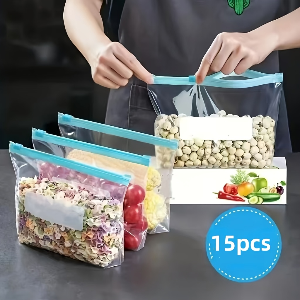 15pcs Leakproof Freezer Bags with Zipper Lock Reusable, Food Sorting  Storage Pouches, Freshness Seal Bags for Fruits Vegetables Meat, Kit
