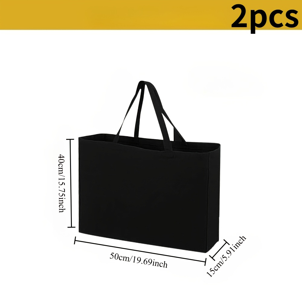TEMU 2pcs Large Capacity Extra-large, Extra-thick, And More Sturdy Black Fabric Shopping Bags - Durable Tote Bags Suitable For Grocery Shopping,