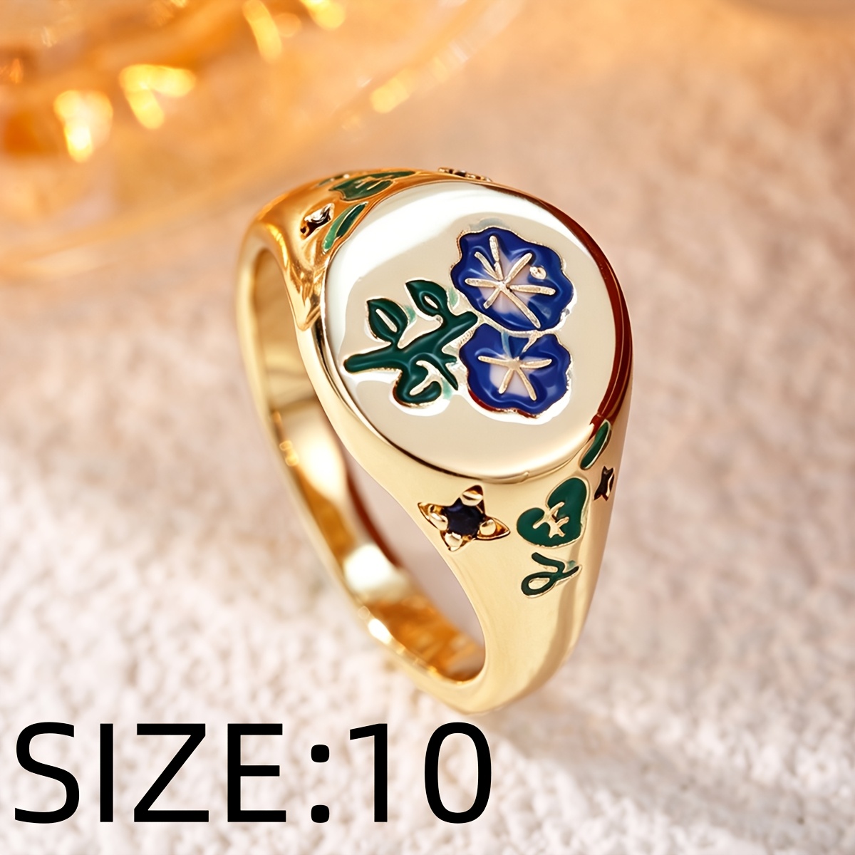 Floral Copper Inlaid Zirconia Statement Ring, Unisex