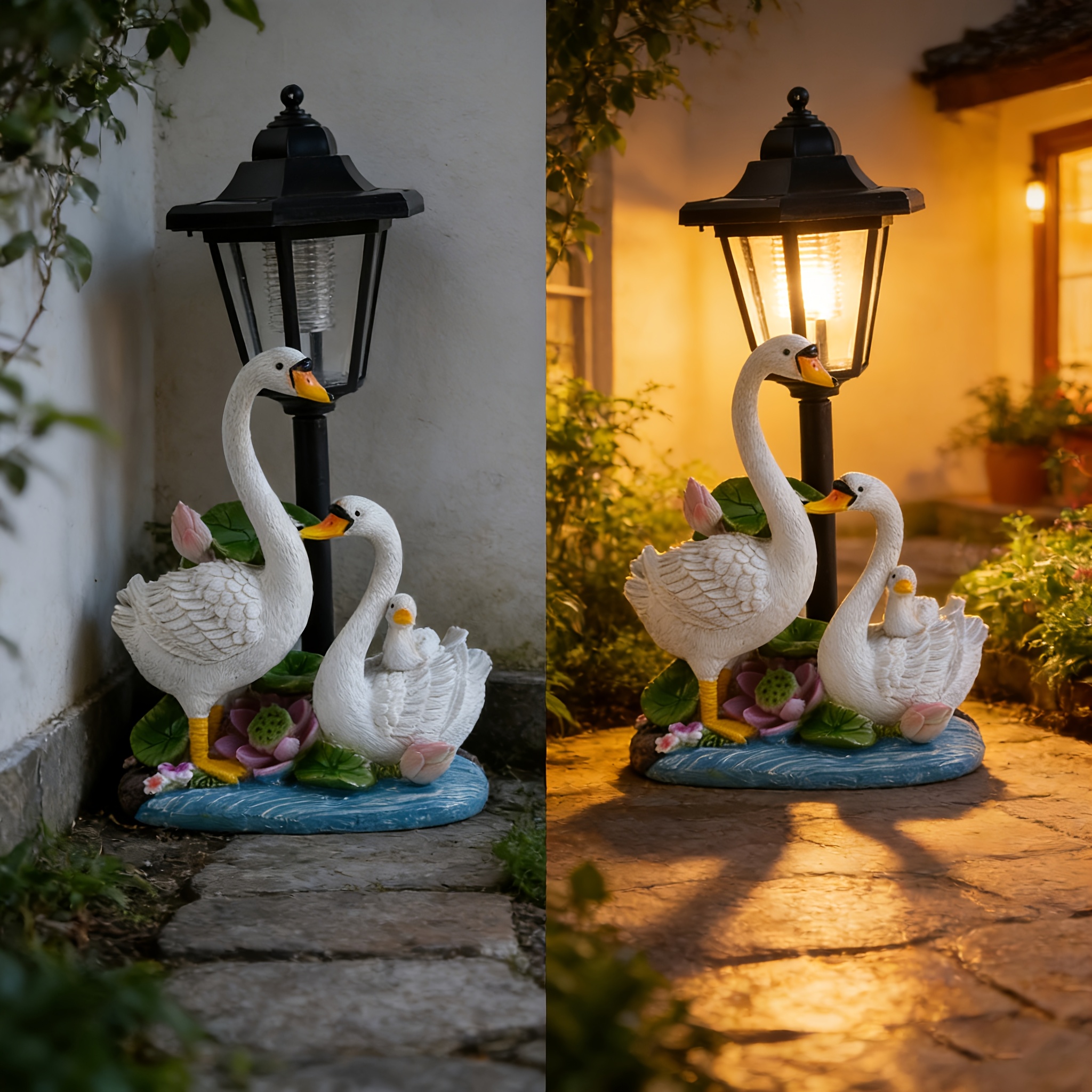 TEMU Christmas Swan Statue With Solar Lantern Light, Resin Outdoor Sculpture, Christmas Holiday Decor For Yard Porch Lawn Patio, Xmas Gift