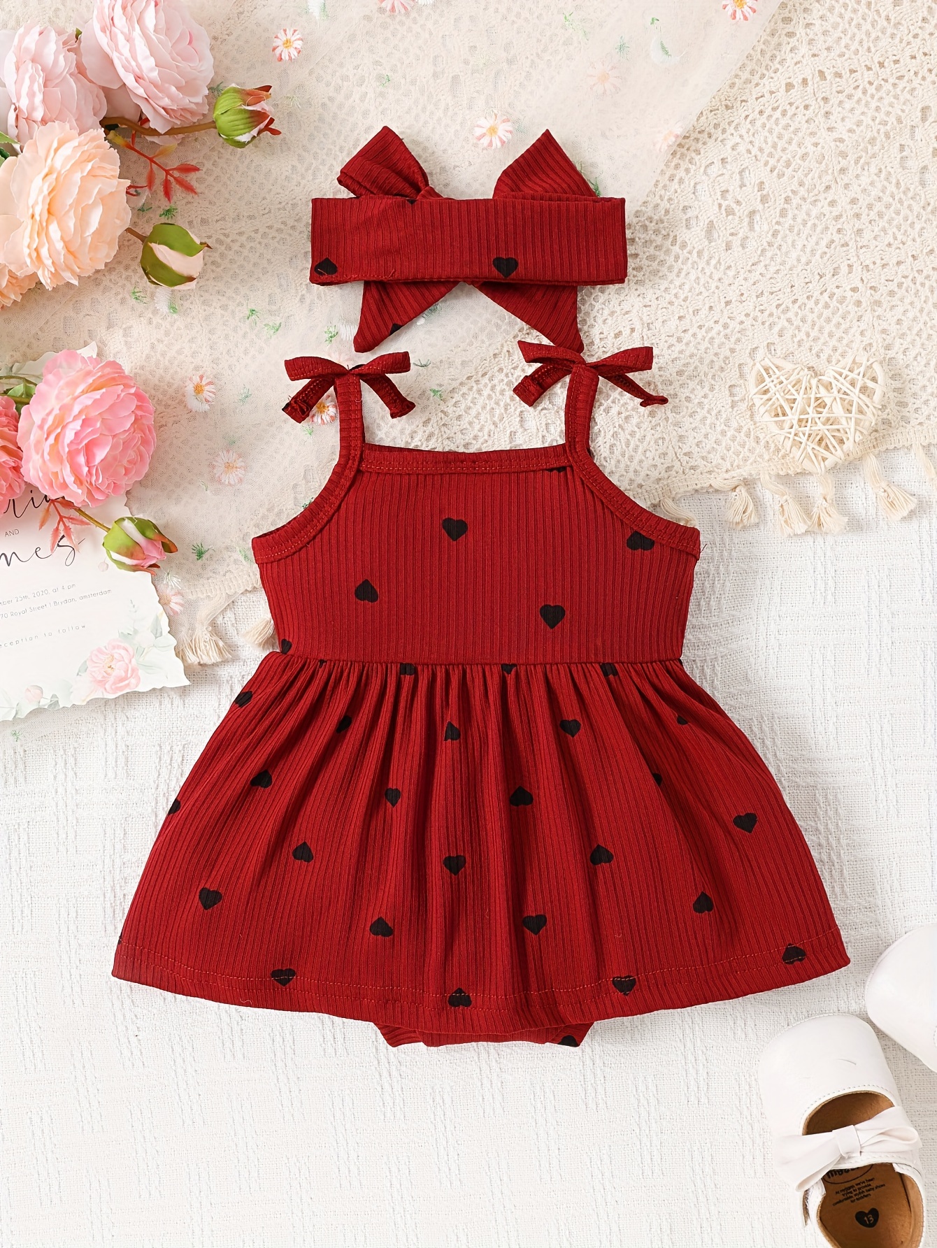 babys cartoon heart full print ribbed dress headband - Temu
