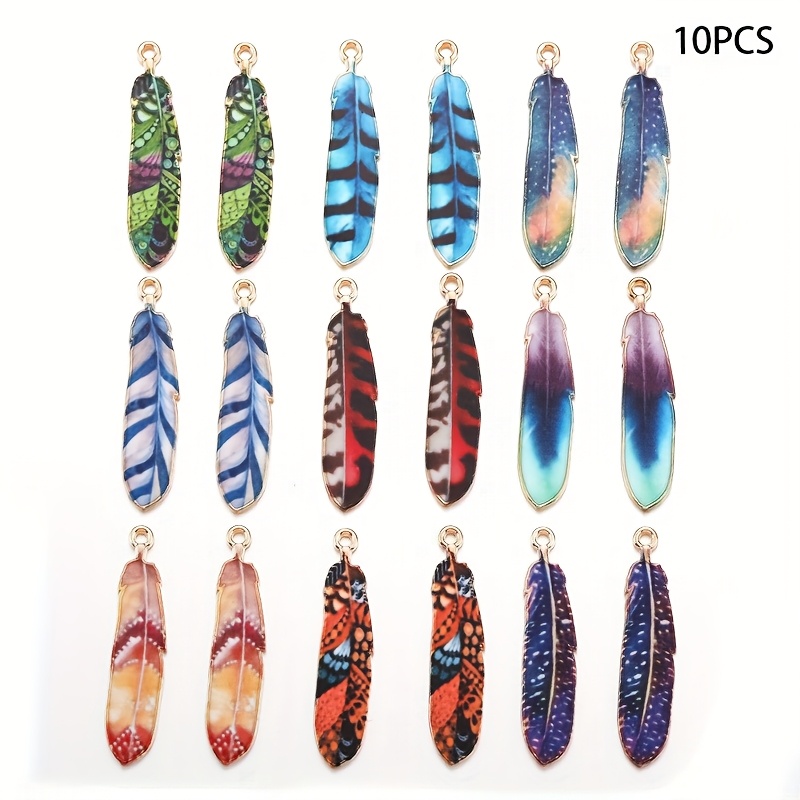 TEMU 10pcs/lot Enamel Alloy Charms Bohemian Ethnic Style Colorful Feather Pendants For Earring Keychain Jewelry Making Findings Crafting Additions