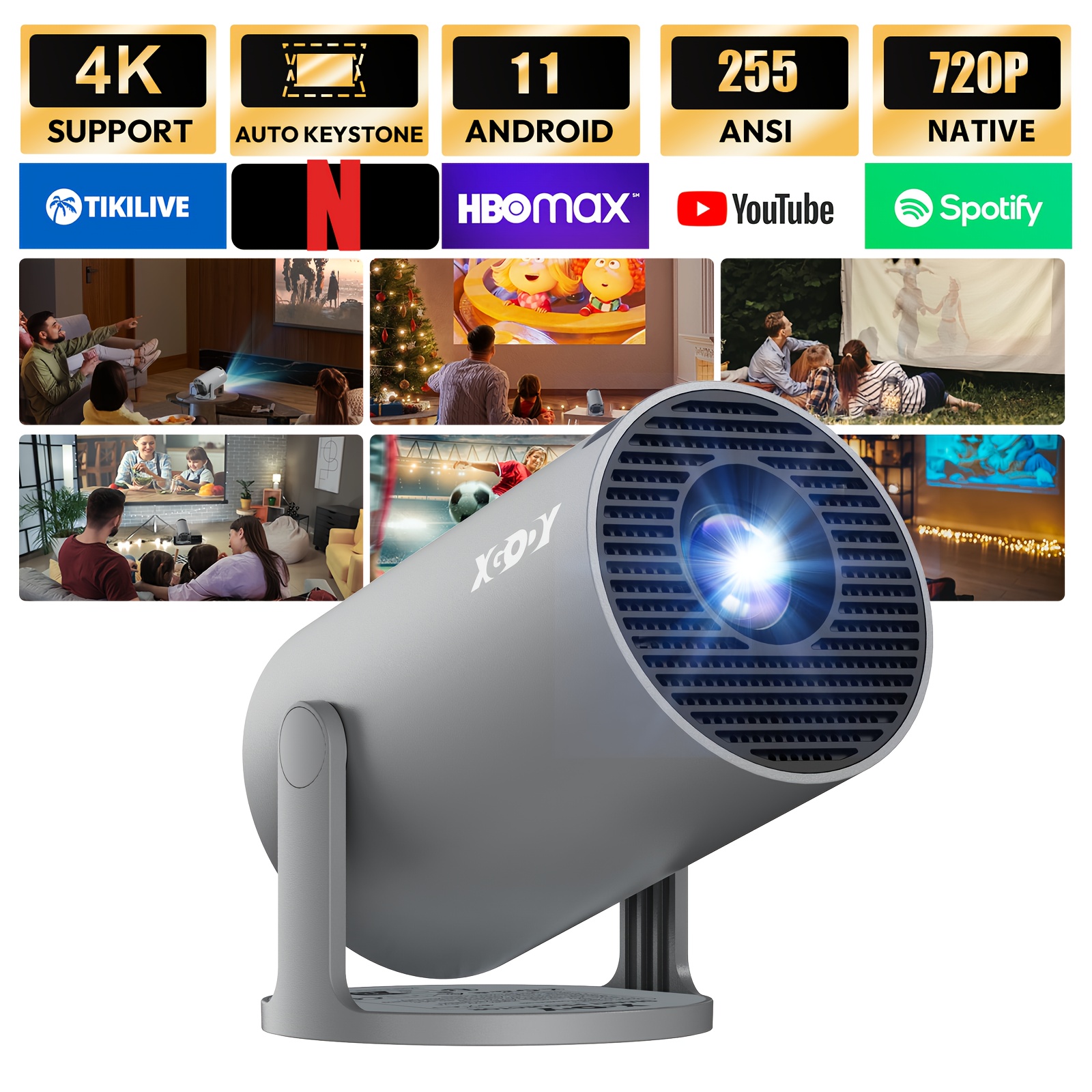 E-shop XGODY 11 Projektor mit Dual WiFi 6, 255 ANSI, Unterstützung für 4K, 1280x720P native Auflösung, Wireless 5.0, tragbarer Projektor,