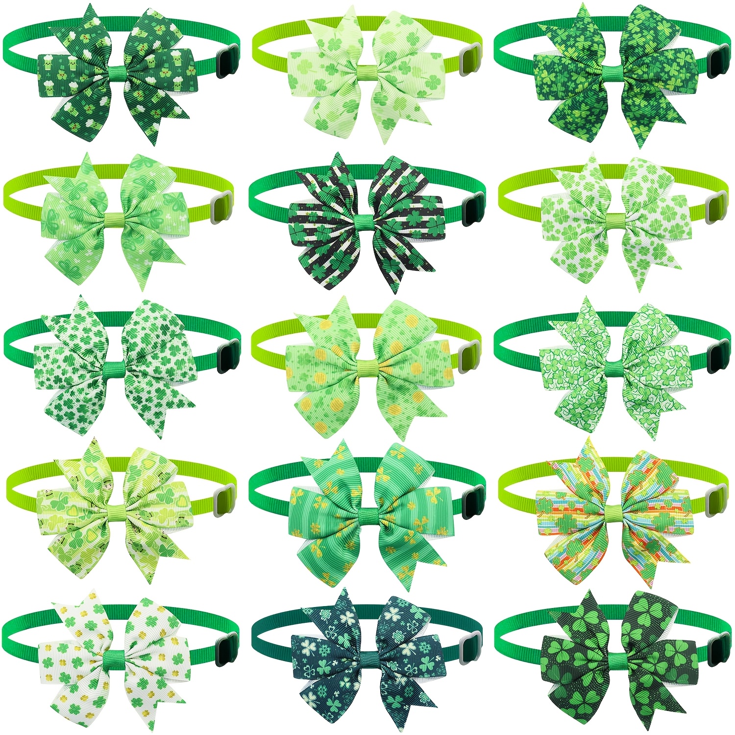 

15pcs 's Day Clover Pattern Pet Bow Ties - Adjustable Polyester Grooming Collars, Irish-, Pet Collar