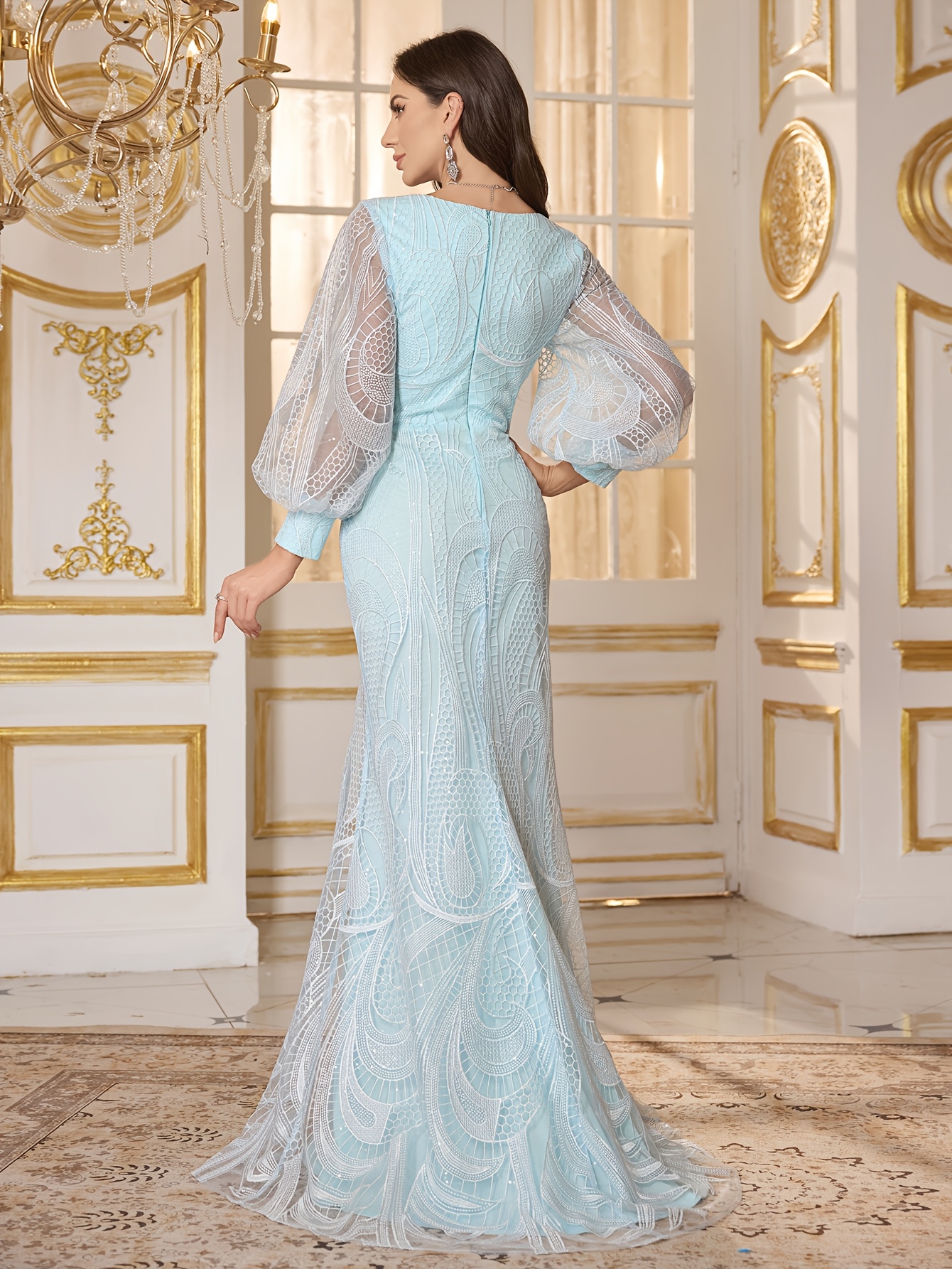 consignment for formal dresses Colors Dress 3534 Layer Ruffle Shimmer Ball Gown Prom Dress Sheer Sequin Corset Formal off the shoulder 18 / Light Blue main image 0