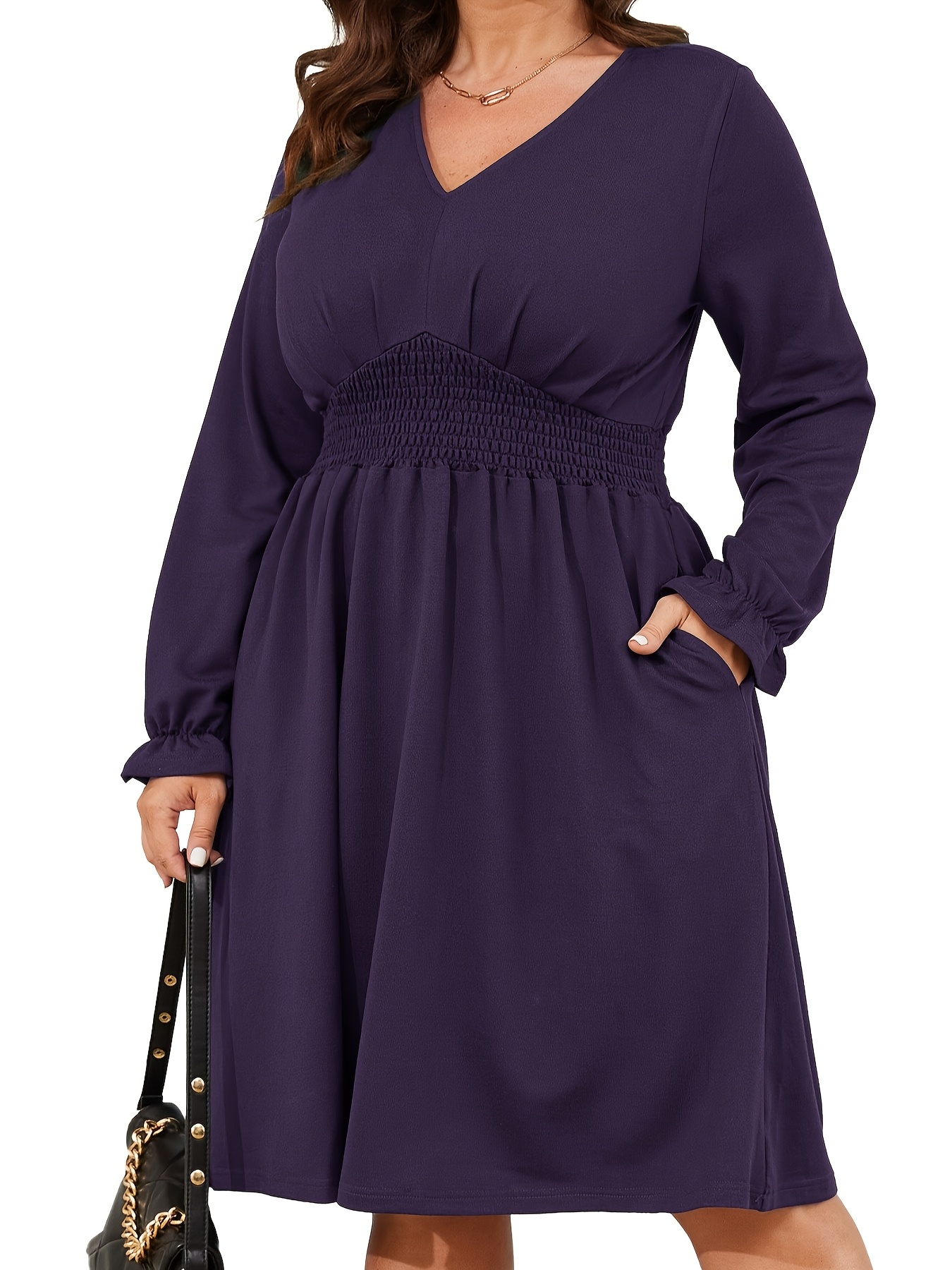 Purple Plus Size Empire Waist Tunics Baby Doll Tops For Women