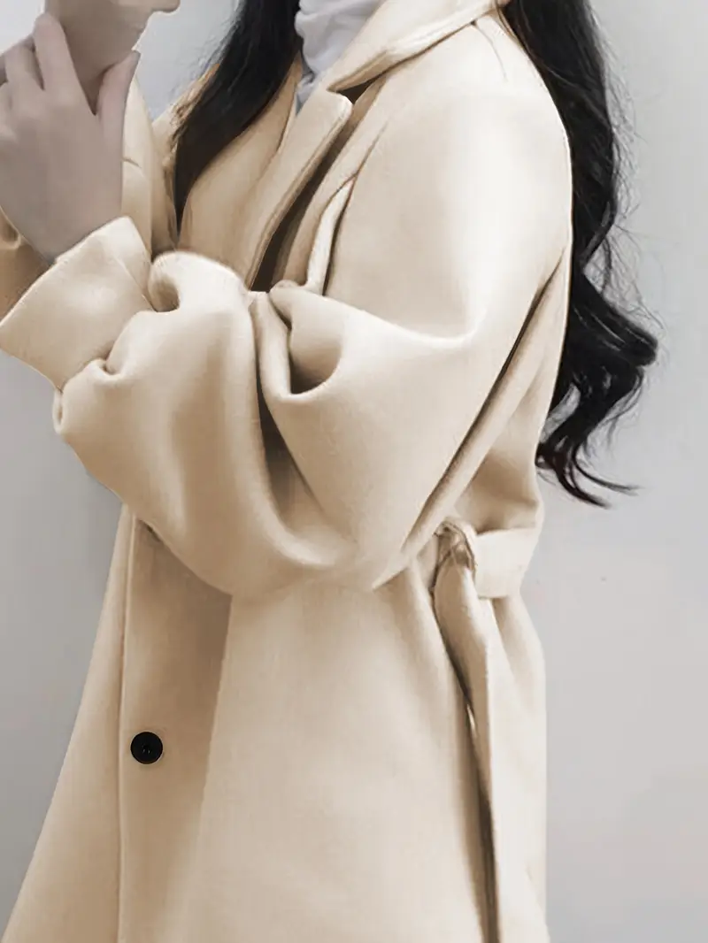 manteau d hiver beige pour femme - à col avec ceinture, manches courtes et structure rigide. col lavable machine idéal pour bureau, décontracté ou (automne/hiver) Détails du produit 1