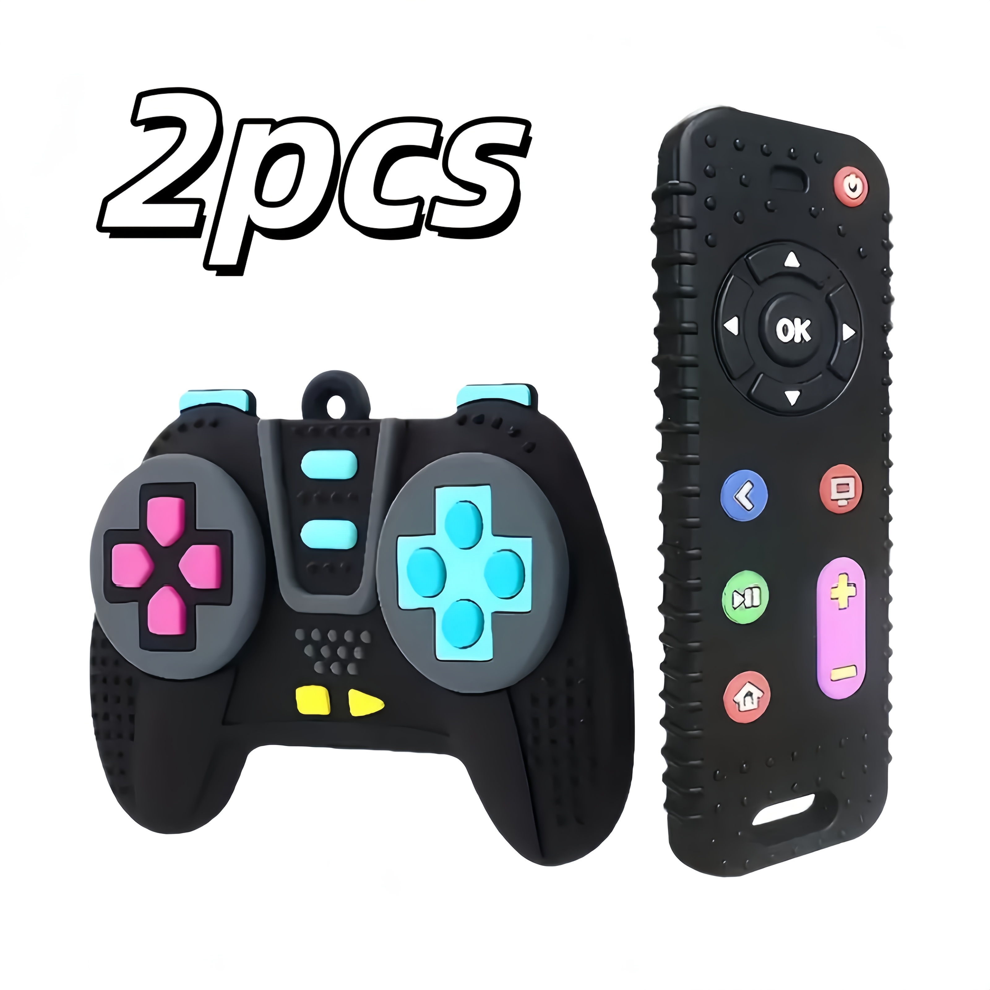 TEMU 1/2pcs Pack Baby Teething Toy, Soft Tv Remote And Game Machine Chew Set, Intellectual Development Educational Toy, Safe Silicone Baby Toy For