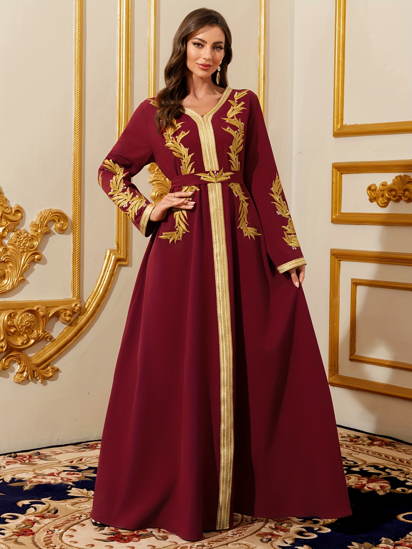 womens middle eastern arabic v neck abaya dress golden Temu Germany