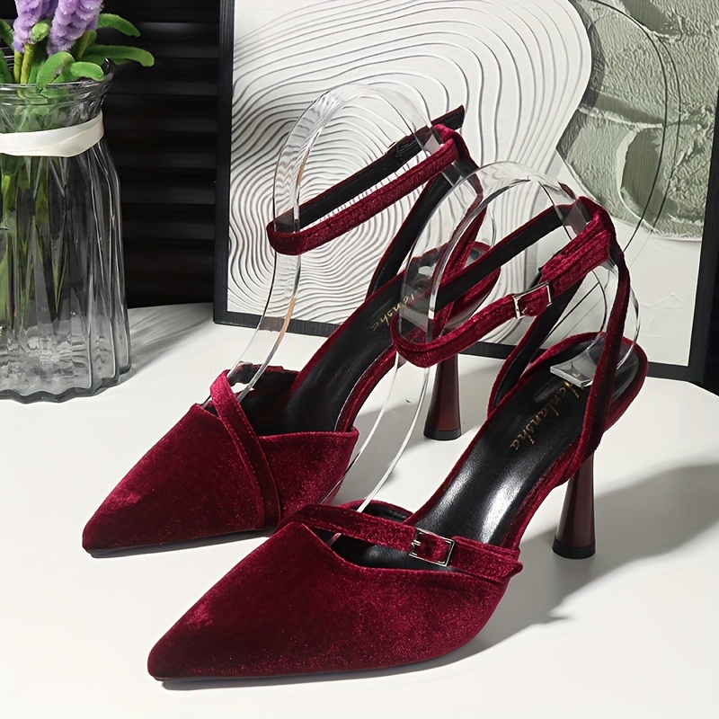 fashionable burgundy pointed toe wedding shoes versatile - Temu Bahrain