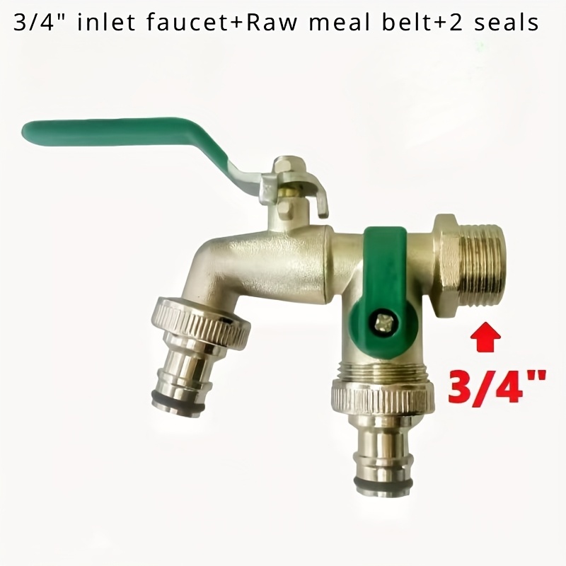 1set Green Alloy Dual Outlet Water Tap - 3/4" Imported Dual 1" Quick Connect Outdoor Water Tap With Universal Thread, Wall-mounted Garden Irrigation And Lawn Watering Additions With Mounting Hardware