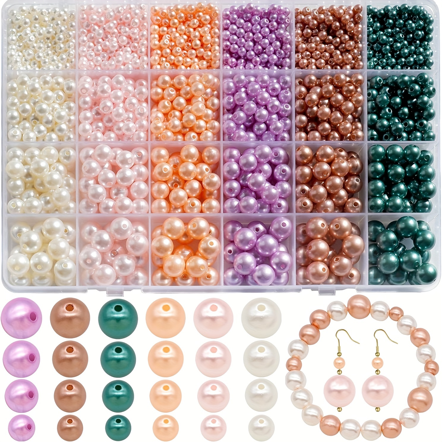 

Ensemble de 1890 Perles de Verre Colorées pour Bijoux DIY - Perles Rondes Lisses de 4/6/8/10mm avec Trous, pour la Création de Bracelets et