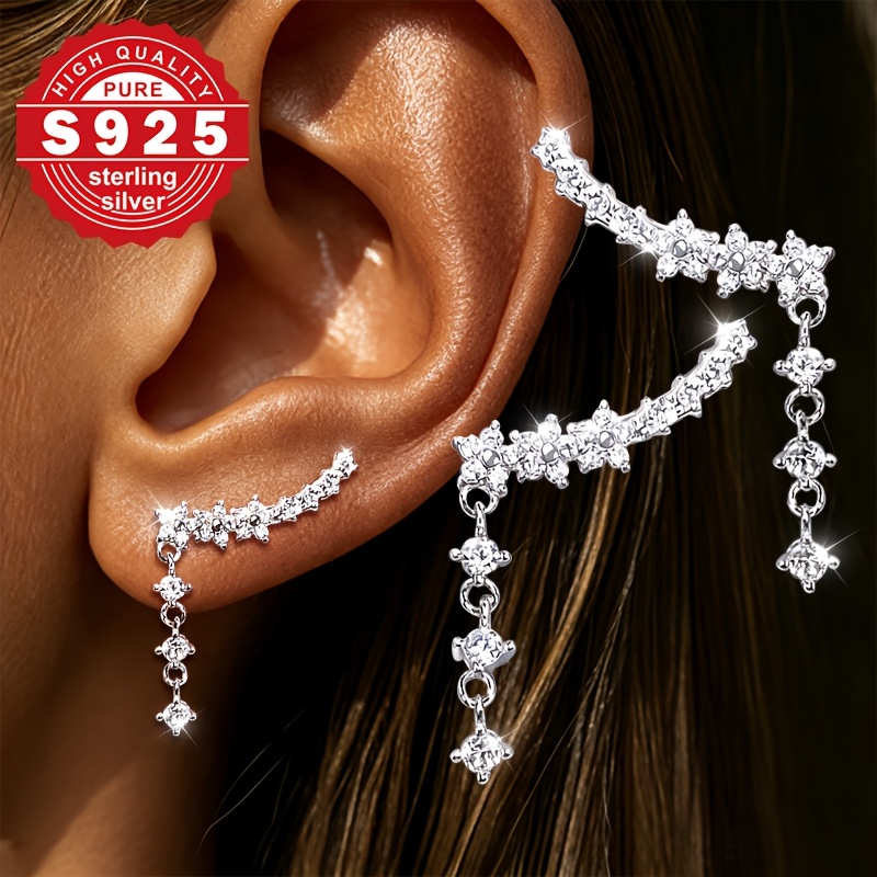 Women's S925 Sterling Silver Tassel Stud Earrings with Stars