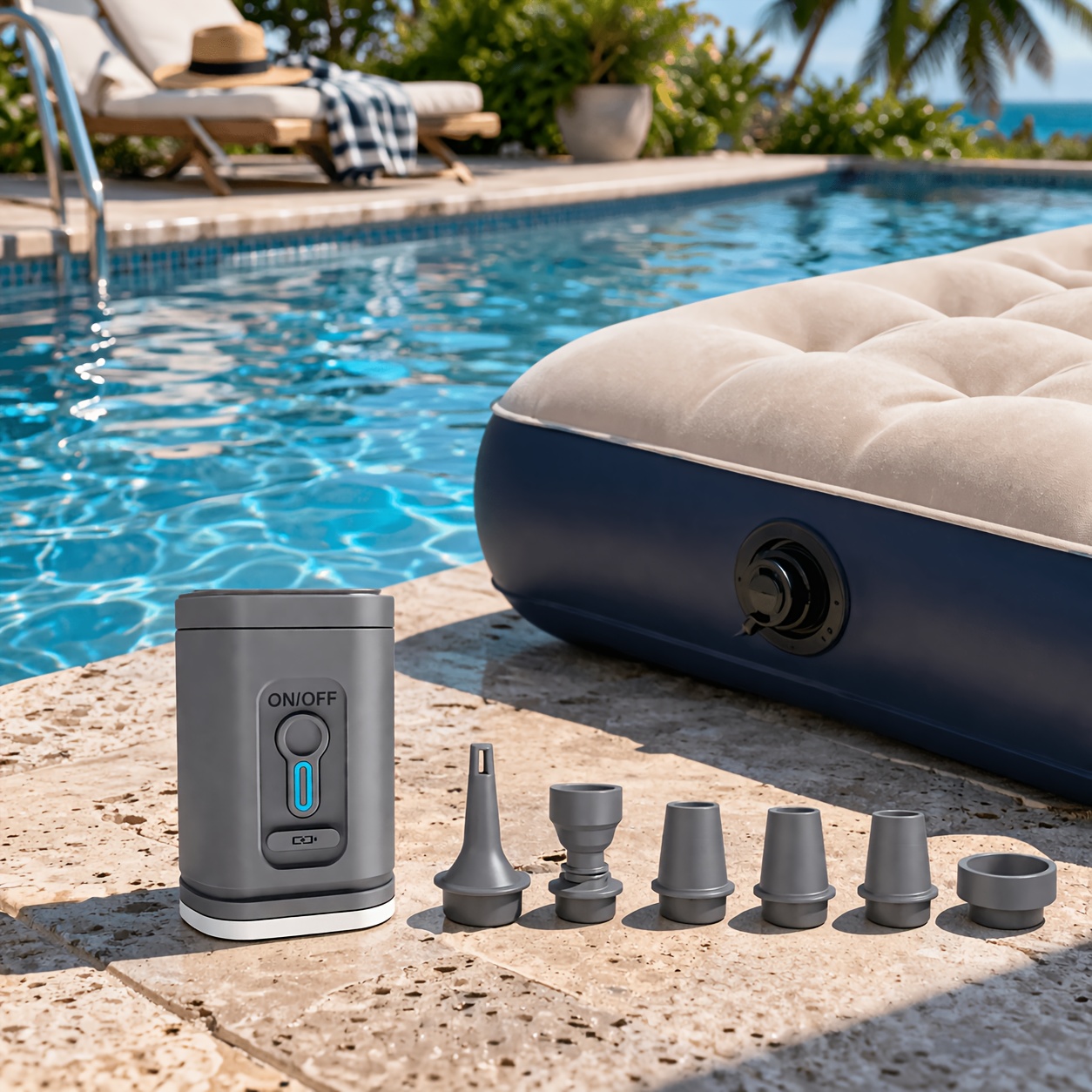 rechargeable 2 in 1 electric air pump fast inflation and deflation with built in led emergency light portable mini pump for balloons air mattresses pool floats and vacuum bags