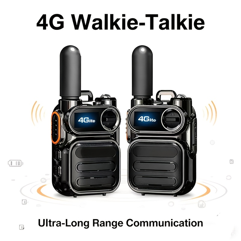Image of 2 Long-distance Portable Handheld Radios, 4g Devices Equipped With Sim Cards For Communication Throughout Europe, Radios Featuring Flashlights, Ideal For Hotel Staff And Outdoor Lovers