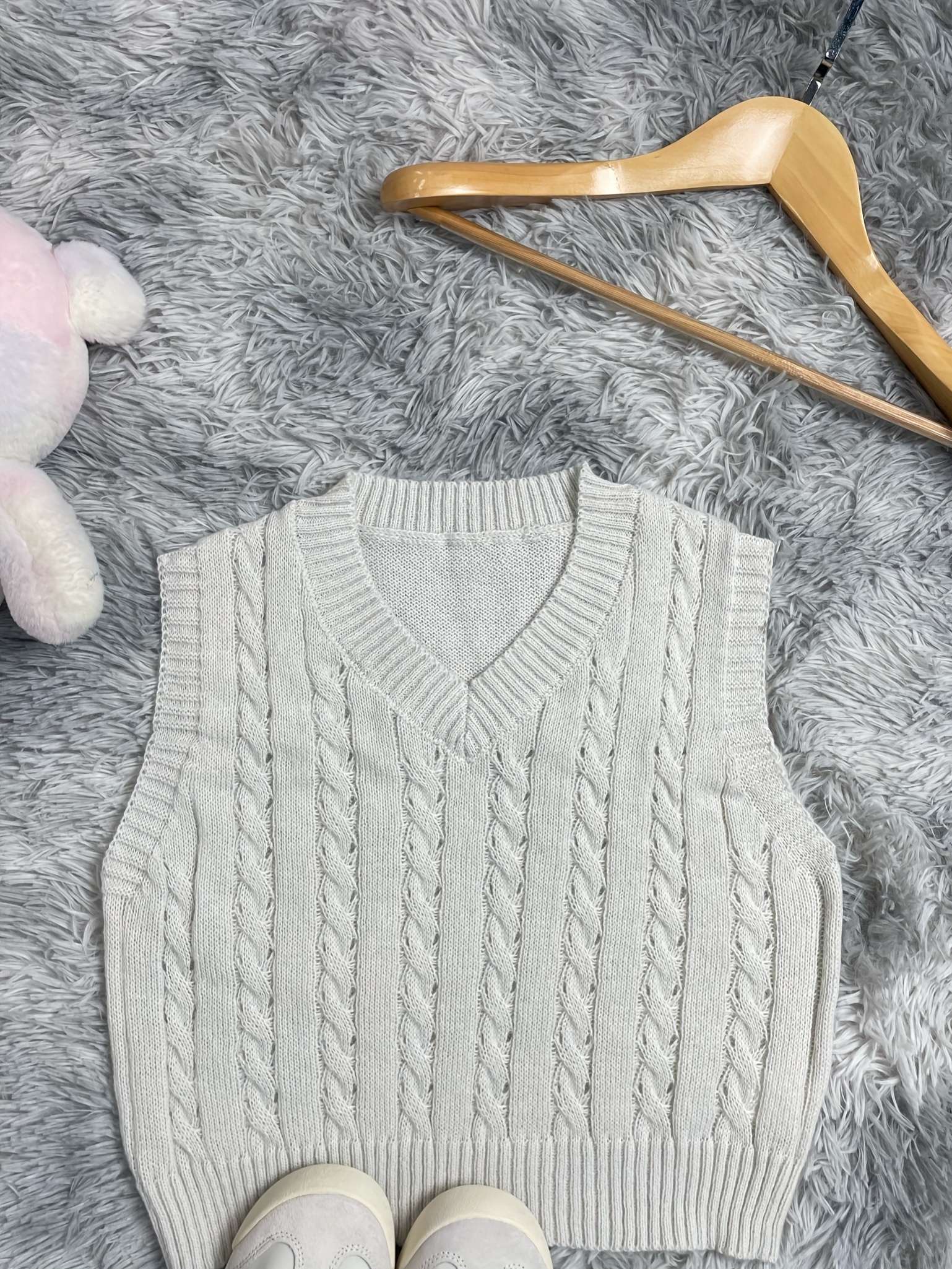 Women's Sweater Vest Oversized Cable Knitted V Neck Loose - Temu