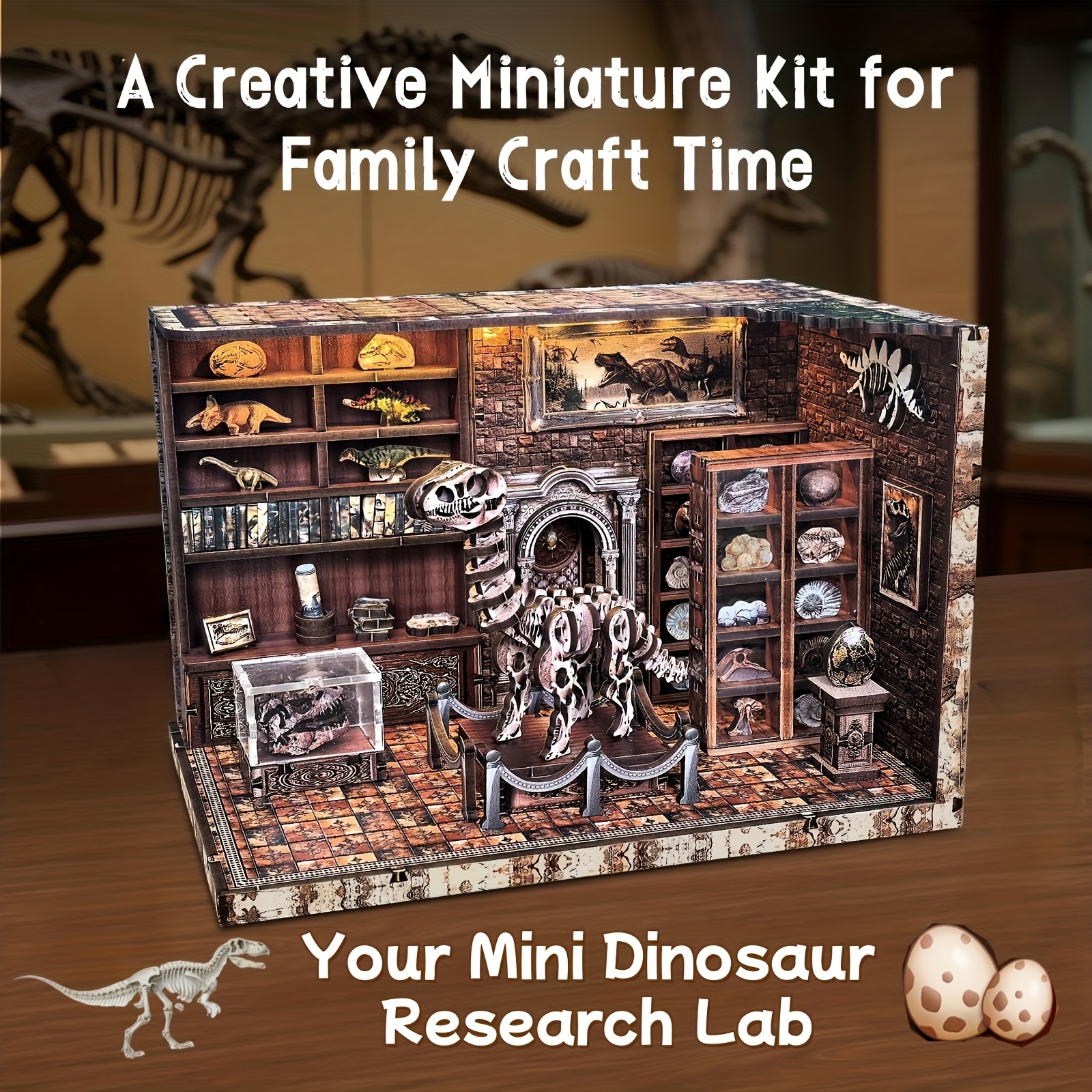 TEMU Mini Dinosaur Research Model Kit, Adult Dollhouse Kit, Wooden Dollhouse Kit, Bookshelf Decoration, 3d Puzzle Model Building Kit, Birthday Gift/
