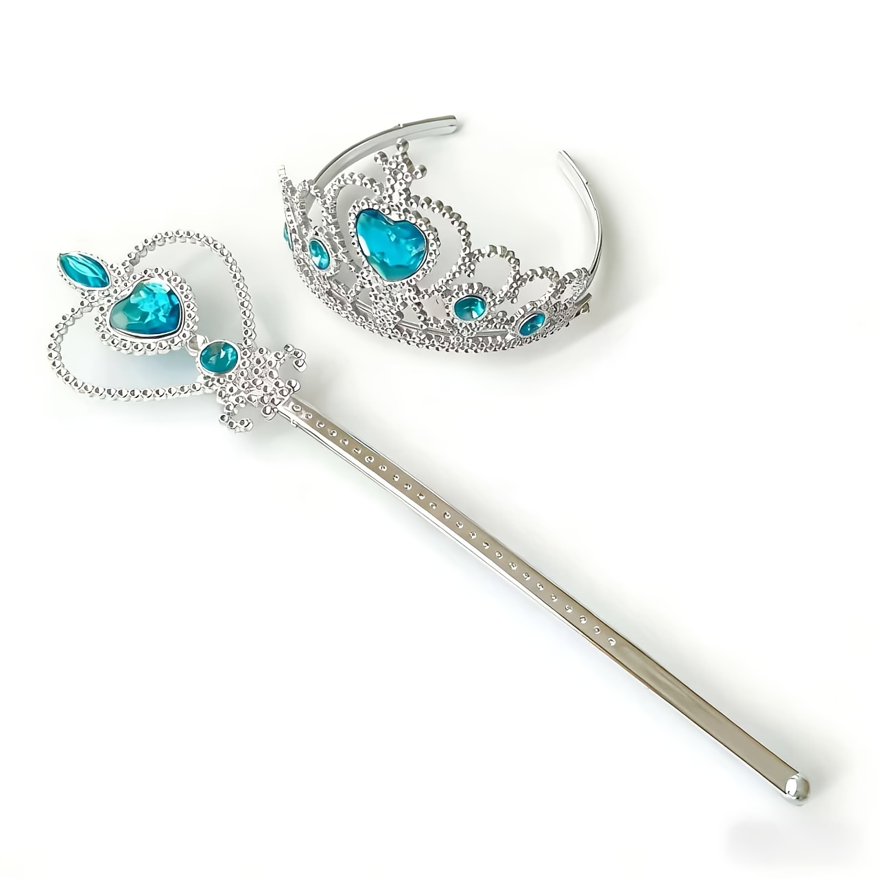 TEMU 2pcs Princess Tiara & Wand Set With Heart Rhinestone Crown & Magic Wand - Sparkling Dress Up Accessories Suitable For Little, Birthday Party,