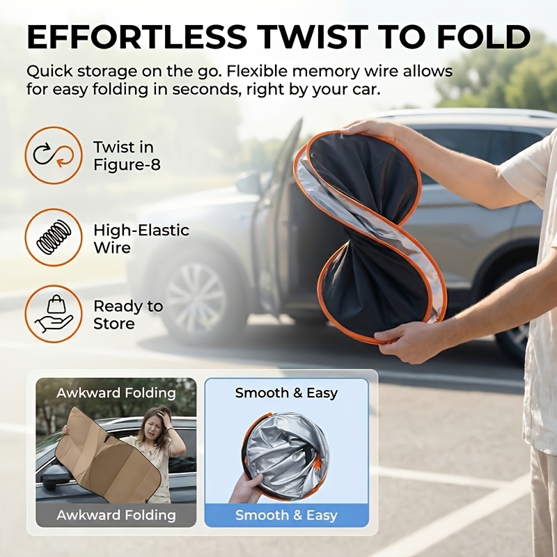 2026 New Portable Thermal Insulation Sunshade, One-piece Car Sun Visor, Is A Upgraded Thickened Sunshade Designed For Car Windshields, Blocking Sunlight, , High-quality Fabric