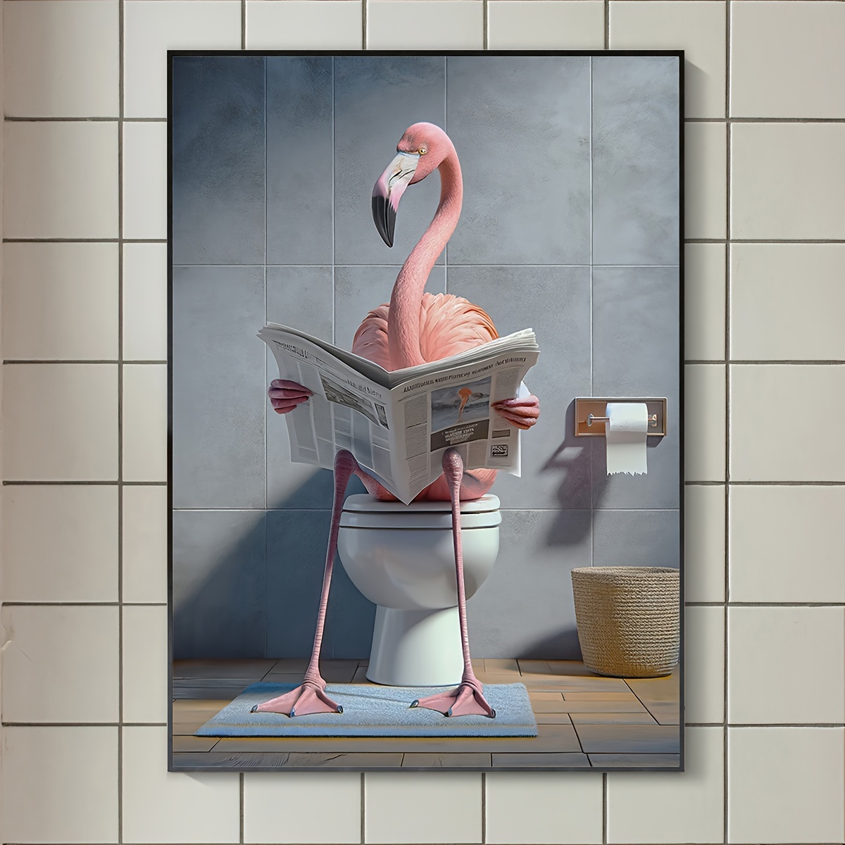 

1pc Unframed Canvas Poster, Modern Art, Flamingo Reading Newspaper Canvas Print, For Bathroom Bedroom Living Room Corridor, Wall Art, Wall Decor, Winter Decor, Room Decoration