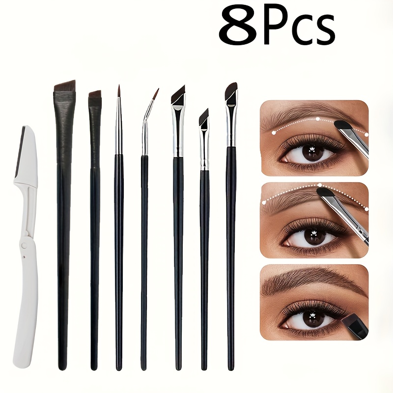 Image of 8pcs Precision Detail Makeup Brush With Eyebrow Trimmer, Eyeliner And Eyebrow Brush Set, Fragrance-free, With Ultra-thin Eyebrow And Lower Eyelid Brush For Detailed Eye Makeup Applications