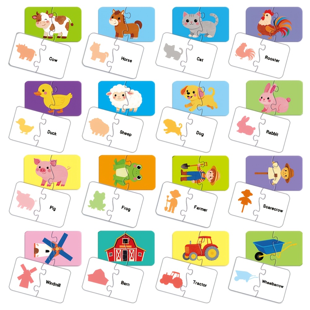 16pcs Educational Jigsaw Puzzles with Farm Animals