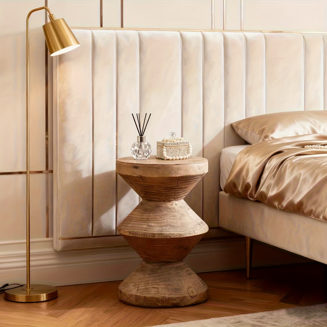 1pc Vintage Wabi-Sabi Style Magnesium Oxide Side Table, Spinning Top Design Nightstand, Natural Artistic B&B Bedroom Side Table - Suitable for Living Room Sofa Side, Bedroom Bedside
