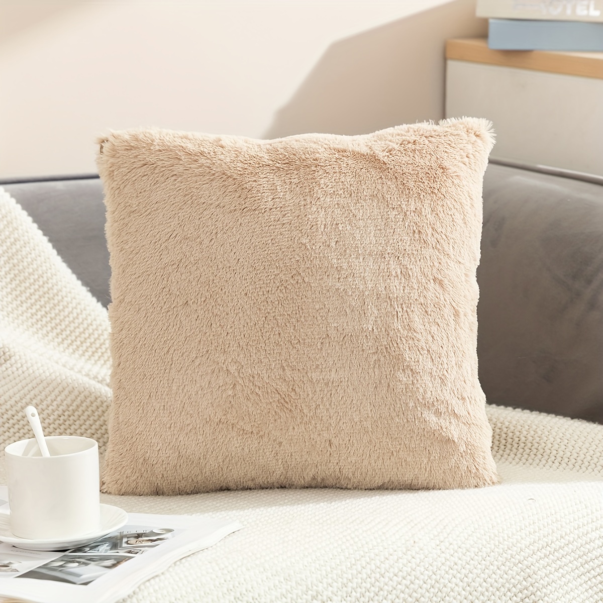 

1pc Solid Color Plush Decorative Throw Pillow Case