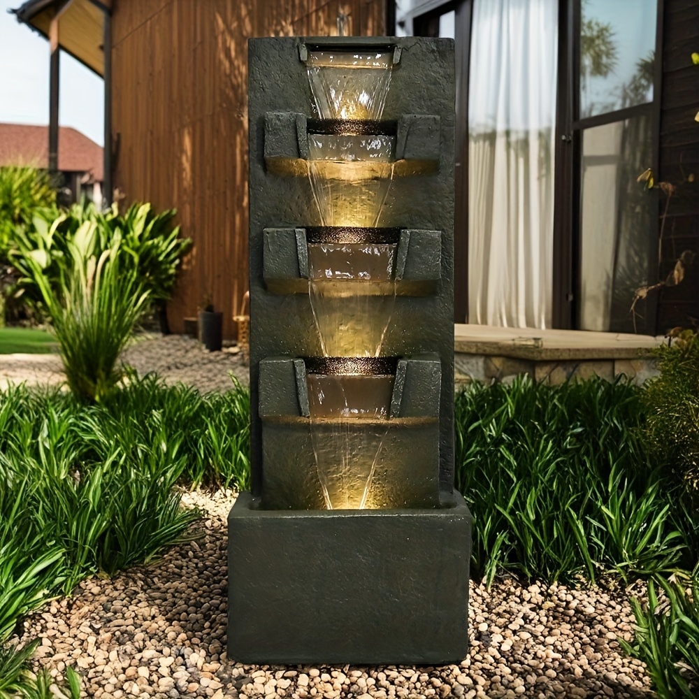 

Concrete Fountain 5-tiered Cascading Fountain With Led Lights For Indoor And Decor-39.3" H