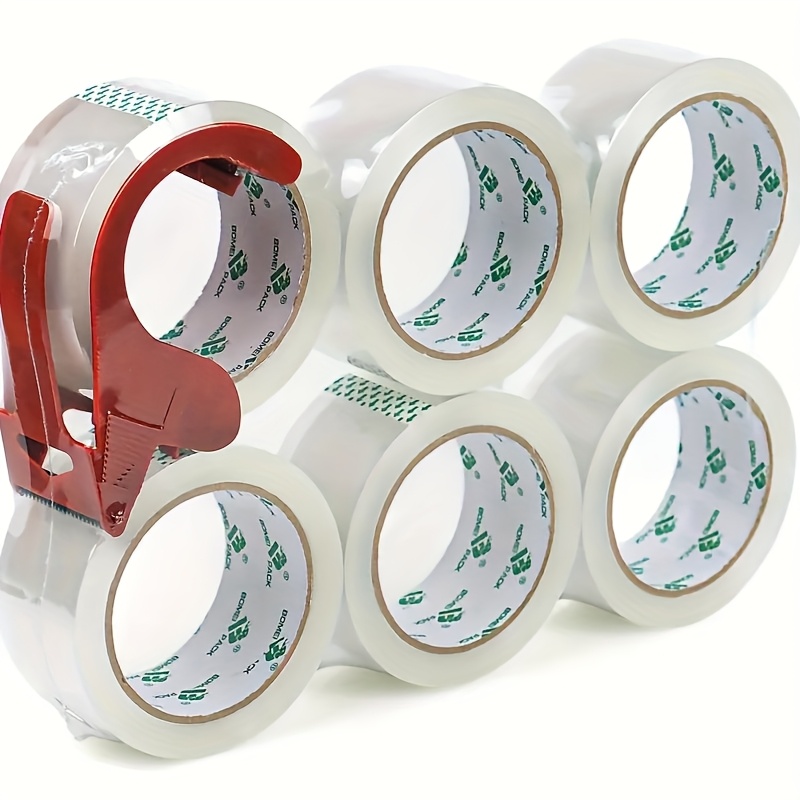 TEMU 6 Rolls Heavy Duty Clear Packaging Tape With Cutter - Strong Adhesive Polypropylene Carton Sealing Tape, 76 Yards Per Roll (6 76 Yards) For