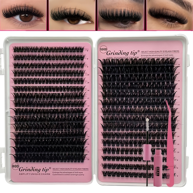 Image of 80/100d Grafting Eyelash Set, Self Grafting Tufted False Eyelashes 8-16mm, Mixed And Reusable, Large Capacity, Light And Soft, Suitable For Makeup Looks, Thick And European And