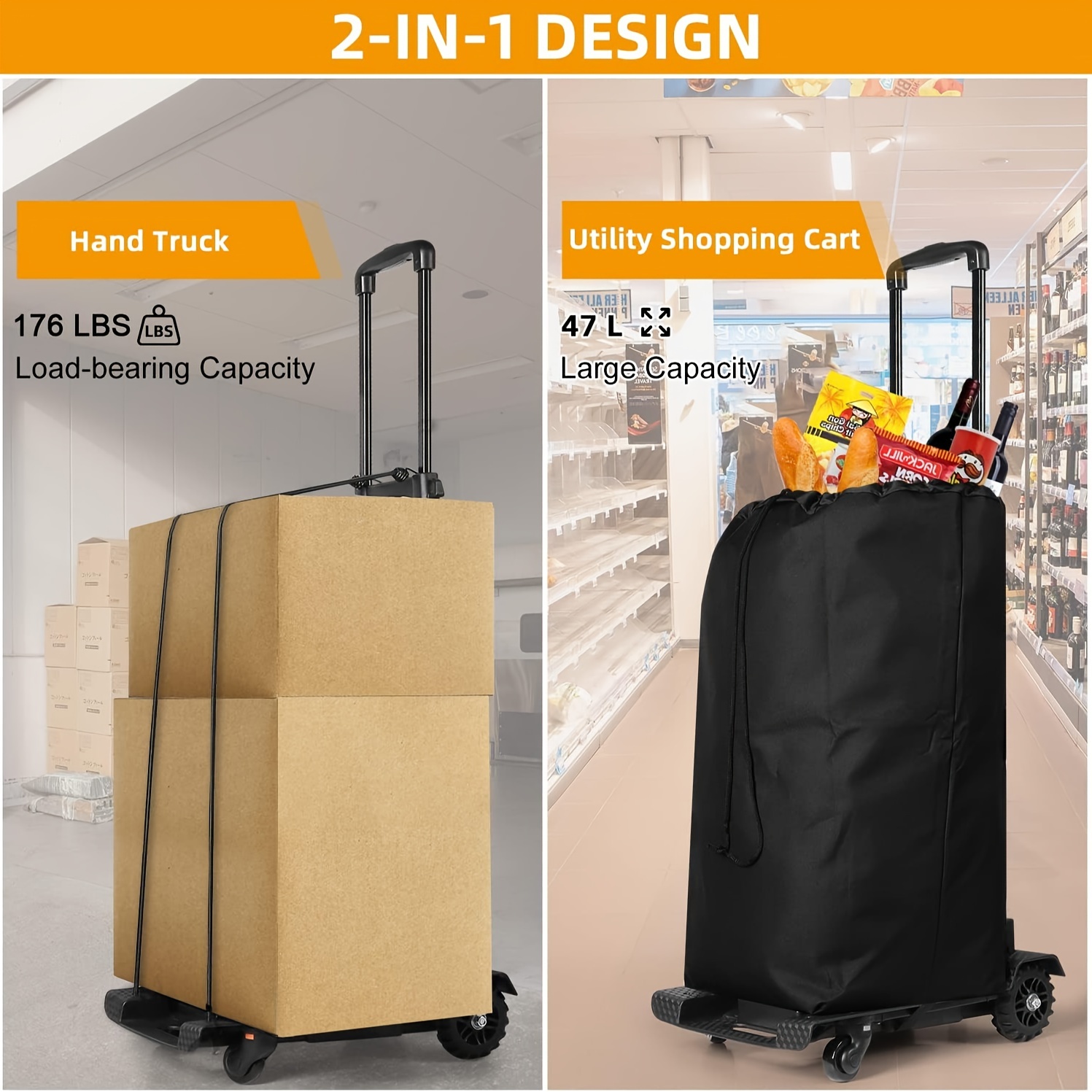 Sac De Remplacement Pour Caddie De Courses - 55x34x20 Cm, Tissu, Poches Latérales, Plaque Inférieure Incluse - 4