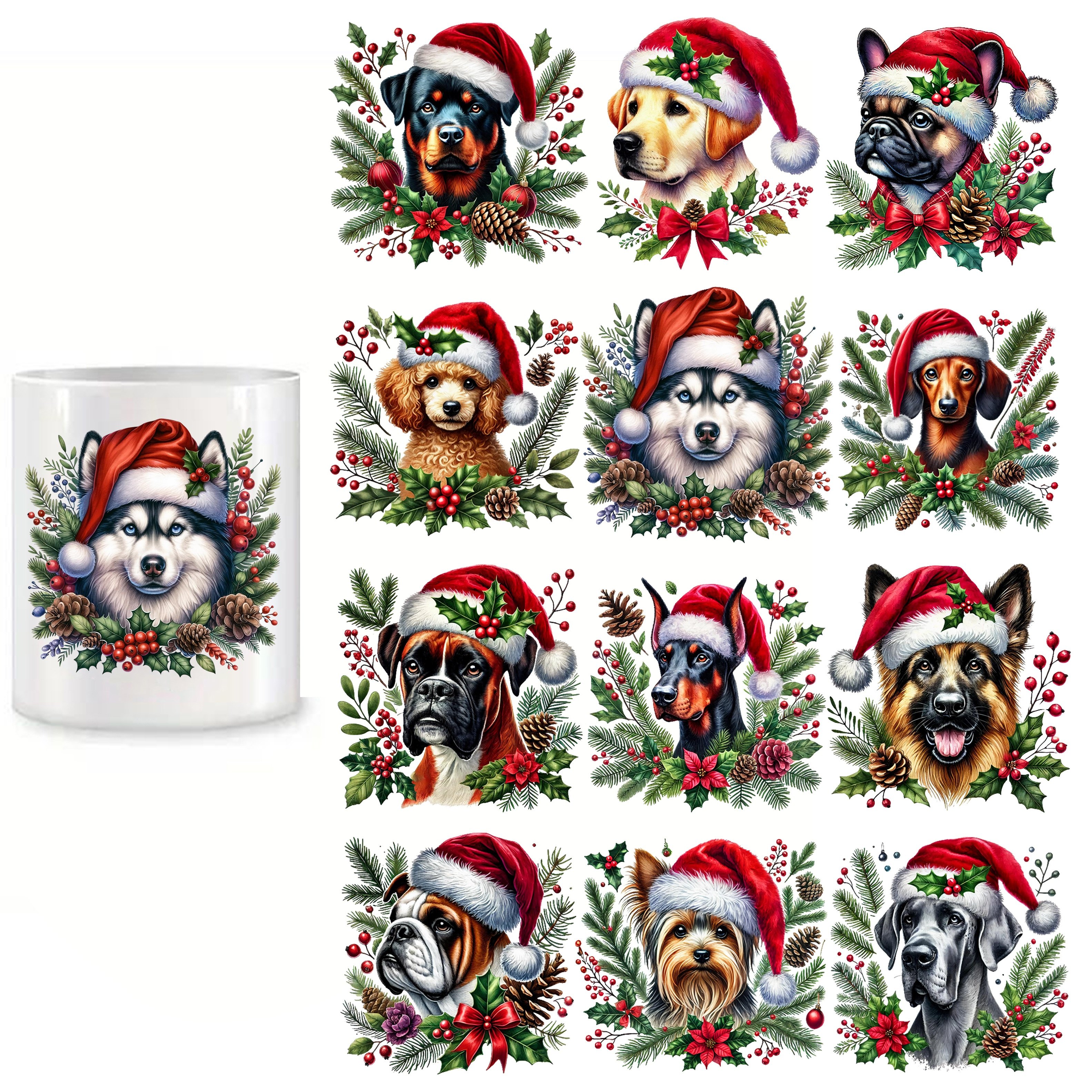 

Christmas Dogs 4pcs Uv Dtf Self-adhesive Cup Wraps - Waterproof & -resistant 3d For Tumblers & Bottles, High-quality Decals (3.2"x7.9")