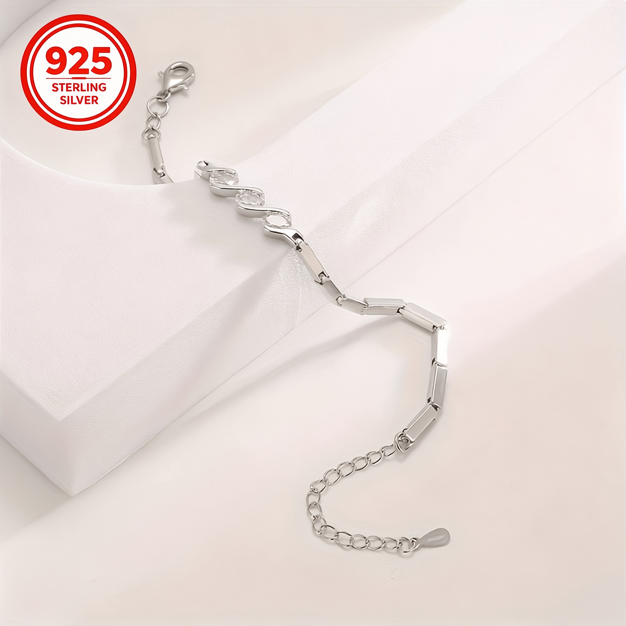 925 Silver Tri-Stone Bracelet, Elegant Gift for Couples